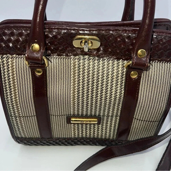 MC‎ Marc Chantal Shoulder Crossbody Handbag Brown & Beige Tartan Purse - Picture 2 of 10